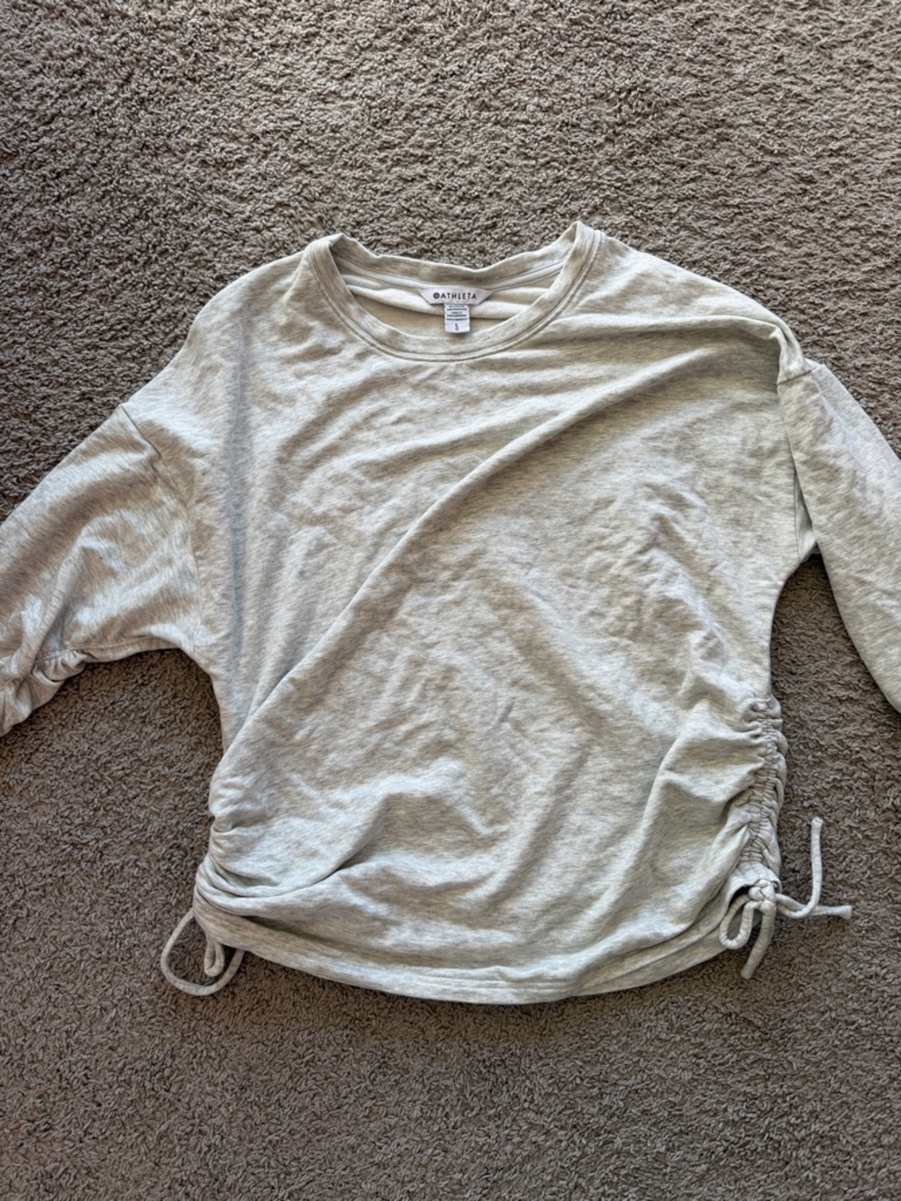 Athleta Heather Light Gray Side-Ruched Crew Sweatshirt